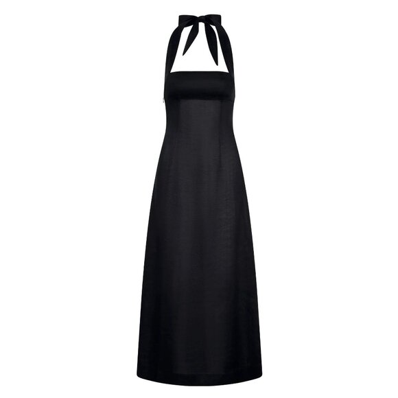 MONDAY Swimwear Montserrat Dress in Black Linen - Picture 1 of 9